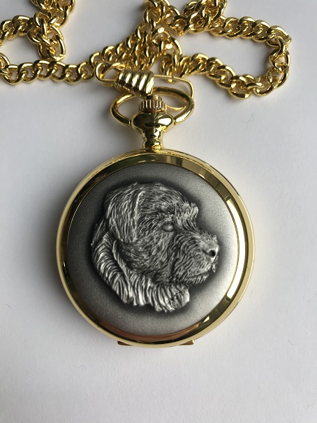 Border Terrier gold plated skeleton pocket watch