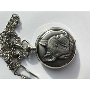 French Bulldog silver plated pocket watch